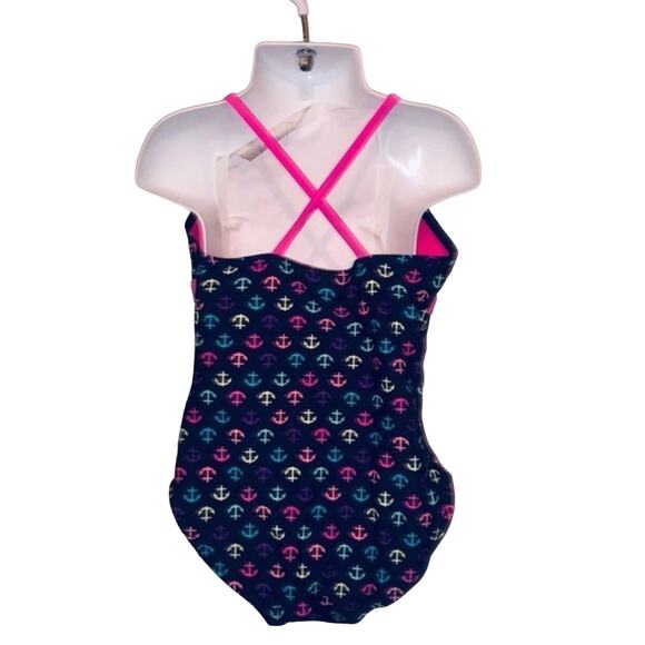 Girls 6/6X navy blue rainbow anchor one piece swimsuit by Xhilaration - Picture 2 of 3
